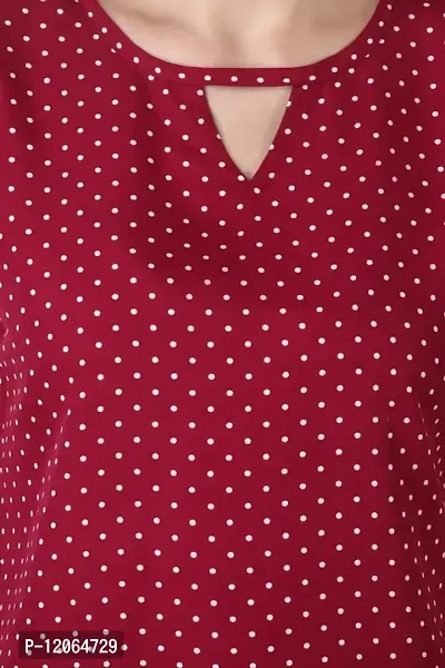 ELEVAJET Women's Casual Stylish Polka Dot Printed Regular Top V Cut Neck Short Sleeve Top for Women & Girls (Pack of 1_M Maroon)-thumb3