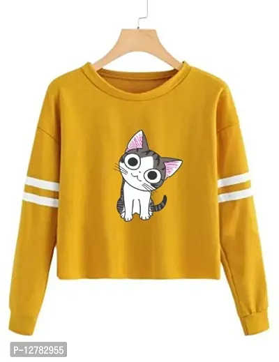Stylish Designer CAT Printed 100% Cotton Full Sleeve T-shirt for Women And Girls Pack of 1