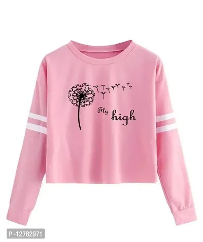 Stylish Designer FLYHIGH Printed 100% Cotton Full Sleeve T-shirt for Women And Girls Pack of 1