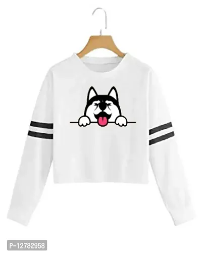 Stylish Designer DOG Printed 100% Cotton Full Sleeve T-shirt for Women And Girls Pack of 1
