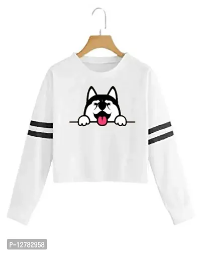 Stylish Designer DOG Printed 100% Cotton Full Sleeve T-shirt for Women And Girls Pack of 1-thumb0