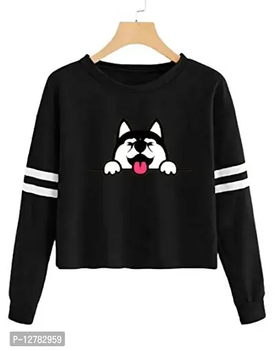 Stylish Designer DOG Printed 100% Cotton Full Sleeve T-shirt for Women And Girls Pack of 1