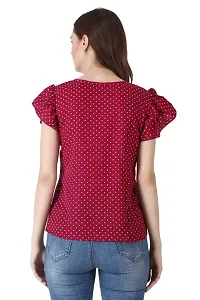 ELEVAJET Women's Casual Stylish Polka Dot Printed Regular Top V Cut Neck Short Sleeve Top for Women & Girls (Pack of 1_M Maroon)-thumb1