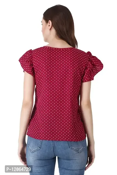 ELEVAJET Women's Casual Stylish Polka Dot Printed Regular Top V Cut Neck Short Sleeve Top for Women & Girls (Pack of 1_M Maroon)-thumb2