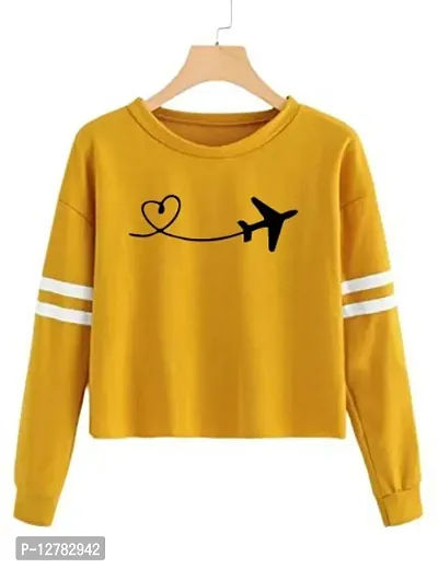 Trendy Regular Designer AEROPLAIN Printed 100% Cotton Full Sleeve T-shirt for Women And Girls Pack of 1-thumb0