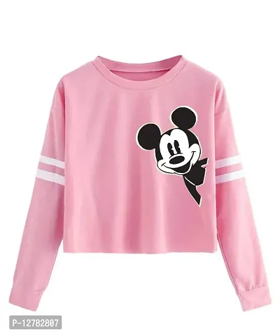 Stylish Designer SIDE MICKEY Printed 100% Cotton T-shirt For Women And Girls Pack of 1