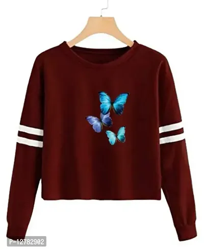 Stylish Designer BLU BUTTERFLY Printed 100% Cotton T-shirt for Women And Girls Pack of 1-thumb0