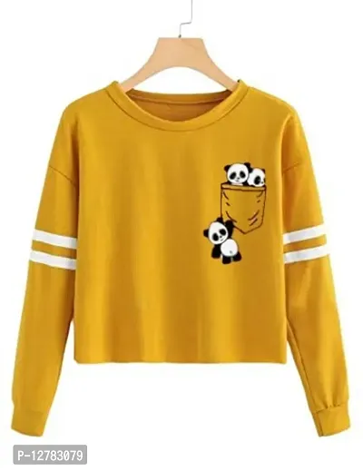 Stylish Designer PKT-PANDA Printed 100% Cotton Full Sleeve T-shirt for Women And Girls Pack of 1