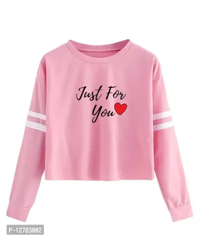 Stylish Designer JUSTFORYOU Printed 100% Cotton Full Sleeve T-shirt for Women And Girls Pack of 1