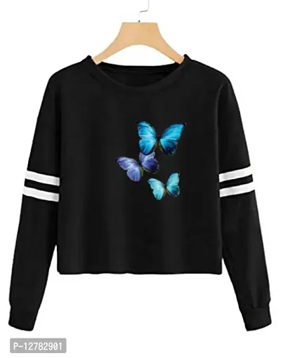 Stylish Designer BLU BUTTERFLY Printed 100% Cotton T-shirt for Women And Girls Pack of 1