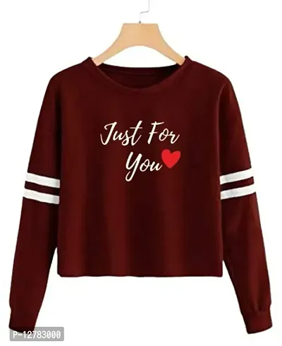 Stylish Designer JUSTFORYOU Printed 100% Cotton Full Sleeve T-shirt for Women And Girls Pack of 1