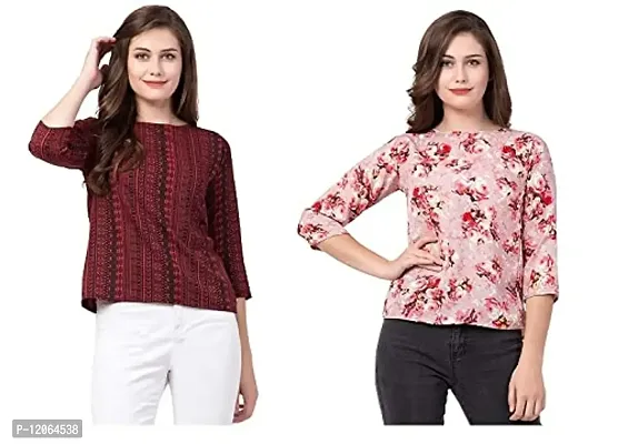 ELEVAJET Women's Casual Stylish Printed Regular Top Round Neck 3/4 Sleeve Top for Women & Girls-thumb0