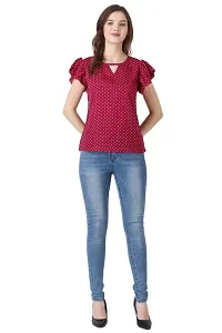 ELEVAJET Women's Casual Stylish Polka Dot Printed Regular Top V Cut Neck Short Sleeve Top for Women & Girls (Pack of 1_M Maroon)-thumb4