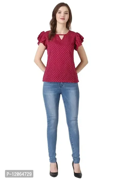 ELEVAJET Women's Casual Stylish Polka Dot Printed Regular Top V Cut Neck Short Sleeve Top for Women & Girls (Pack of 1_M Maroon)-thumb5