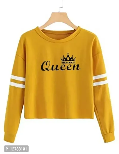 Stylish Designer QUEEN Printed 100% Cotton Full Sleeve T-shirt for Women And Girls Pack of 1