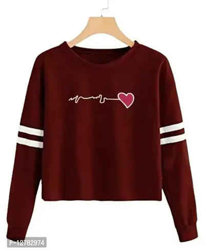 Trendy Regular Designer HEART-BEAT Printed 100% Cotton Full Sleeve T-shirt for Women And Girls Pack of 1
