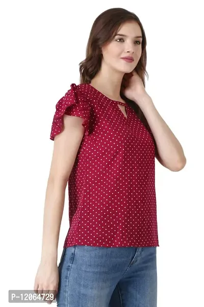 ELEVAJET Women's Casual Stylish Polka Dot Printed Regular Top V Cut Neck Short Sleeve Top for Women & Girls (Pack of 1_M Maroon)-thumb4