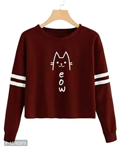 Stylish Designer CUTE MEOW Printed 100% Cotton T-shirt for Women And Girls Pack of 1
