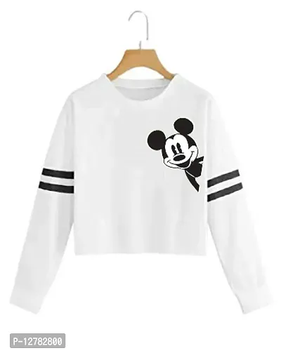 Stylish Designer SIDE MICKEY Printed 100% Cotton T-shirt For Women And Girls Pack of 1-thumb0