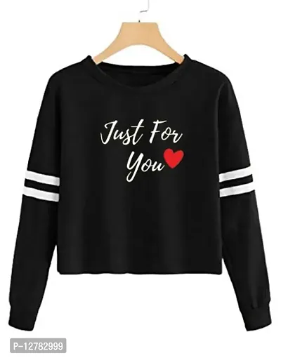 Stylish Designer JUSTFORYOU Printed 100% Cotton Full Sleeve T-shirt for Women And Girls Pack of 1-thumb0
