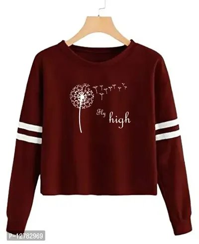 Stylish Designer FLYHIGH Printed 100% Cotton Full Sleeve T-shirt for Women And Girls Pack of 1