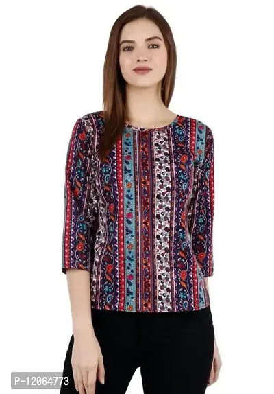 ELEVAJET Women's Casual Stylish Printed Regular Top Round Neck 3/4 Sleeve Top for Women & Girls, M-thumb1