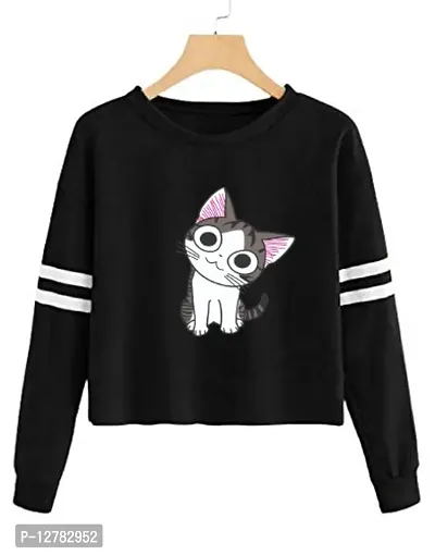 Stylish Designer CAT Printed 100% Cotton Full Sleeve T-shirt for Women And Girls Pack of 1