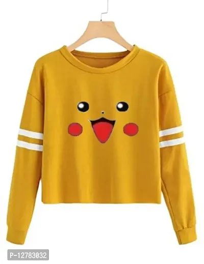 Stylish Designer PICKACHU Printed 100% Cotton Full Sleeve T-shirt for Women And Girls Pack of 1