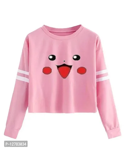 Stylish Designer PICKACHU Printed 100% Cotton Full Sleeve T-shirt for Women And Girls Pack of 1