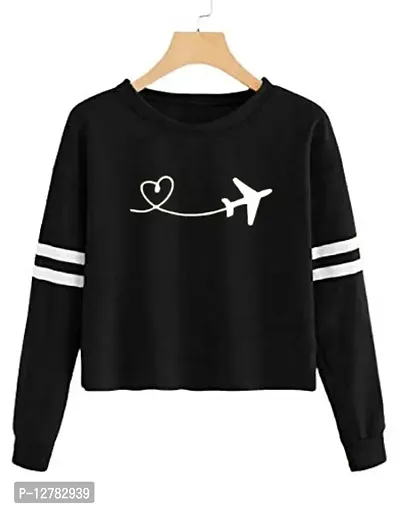 Trendy Regular Designer AEROPLAIN Printed 100% Cotton Full Sleeve T-shirt for Women And Girls Pack of 1