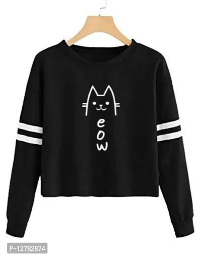 Stylish Designer CUTE MEOW Printed 100% Cotton T-shirt for Women And Girls Pack of 1-thumb0