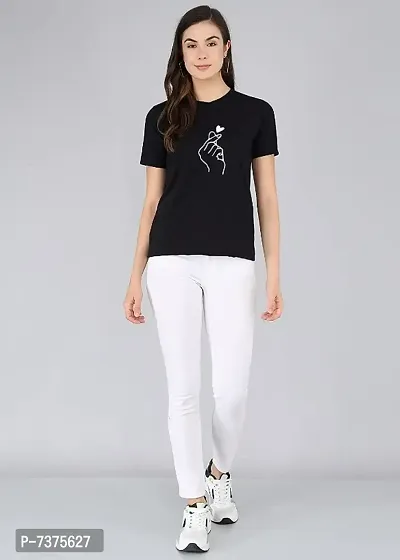 Women and Girl Cotton Casual Stylish Printed Regular T-shirt-thumb0