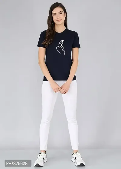 Women and Girl Cotton Casual Stylish Printed Regular T-shirt-thumb0