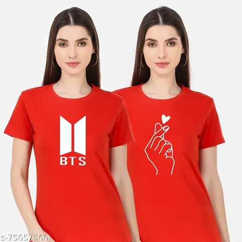 BTS Printed Cotton T-Shirt Combo of 2