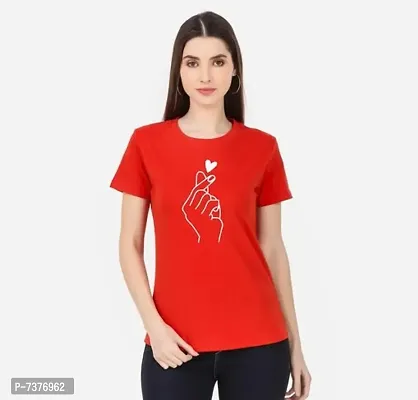 Stylish Red Cotton Printed Round Neck T-Shirts For Women