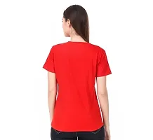 Stylish Red Cotton Printed Round Neck T-Shirts For Women-thumb1