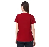 Stylish Maroon Cotton Printed Round Neck T-Shirts For Women-thumb1