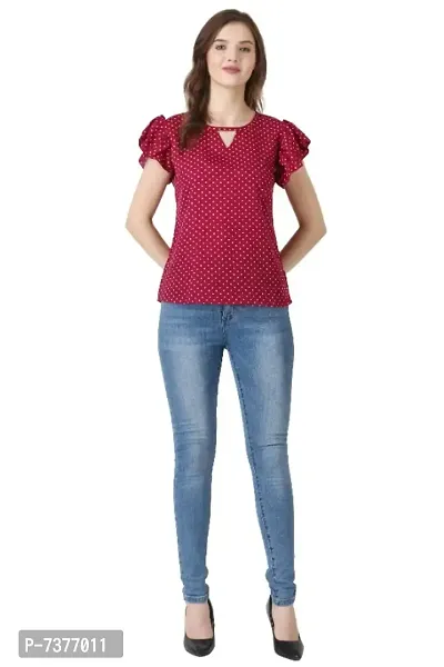 Elegant Maroon Cotton Polka Dot Print Regular Tops For Women