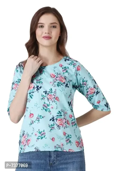 Stylish Floral Printed Regular Top Round Neck 3/4 Sleeve Top for Women (Pack of 1)-thumb0