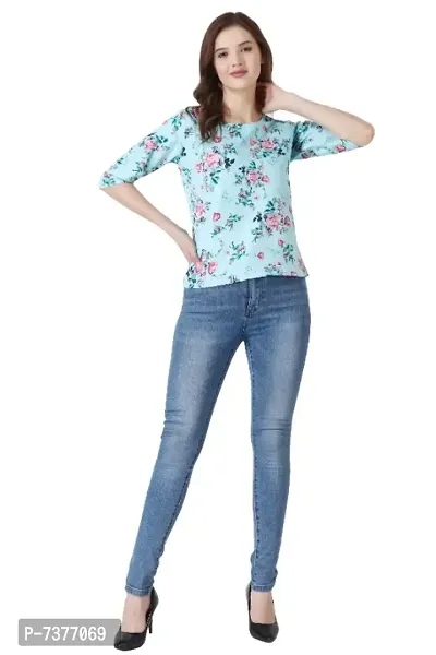 Stylish Floral Printed Regular Top Round Neck 3/4 Sleeve Top for Women (Pack of 1)-thumb2