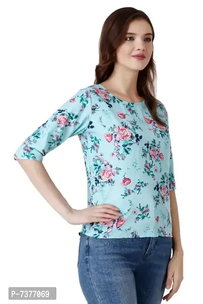 Stylish Floral Printed Regular Top Round Neck 3/4 Sleeve Top for Women (Pack of 1)-thumb3