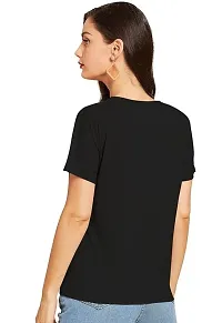 Elegant Black Cotton Printed Round Neck T-Shirts For Women-thumb4