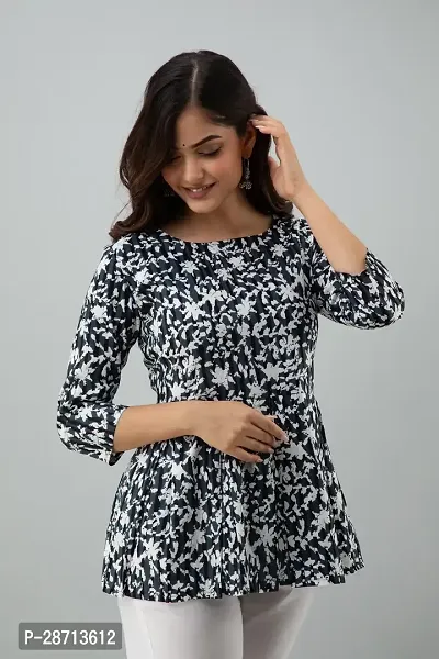 Stylish Black Cotton Printed Top For For Women-thumb0