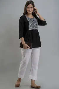 Stylish Black Cotton Embroidered Top For Women-thumb1