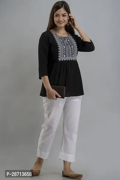 Stylish Black Cotton Embroidered Top For Women-thumb2