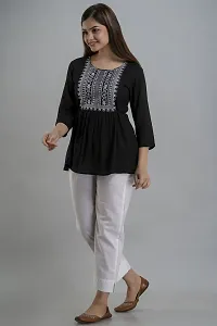 Stylish Black Cotton Embroidered Top For Women-thumb4