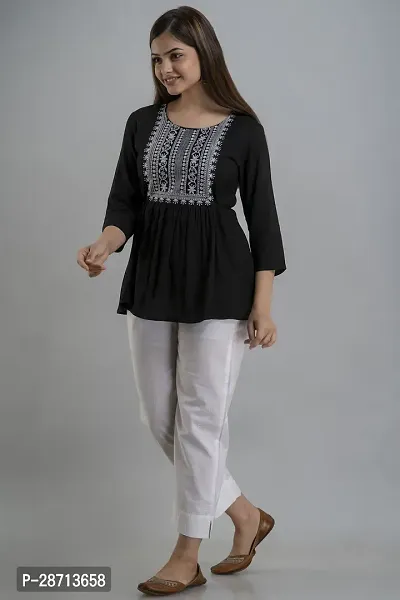 Stylish Black Cotton Embroidered Top For Women-thumb5