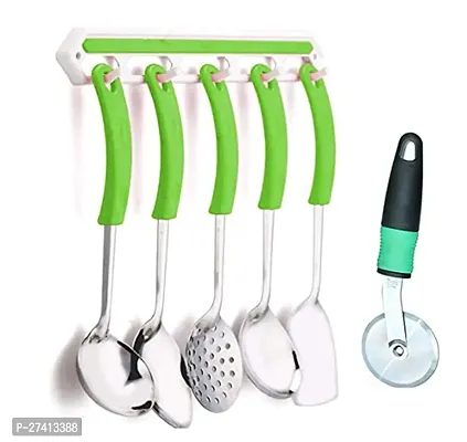 Serving And Cooking Spoon Set Of 5 Pcs Stainless Steel With Plastic Handle-thumb0