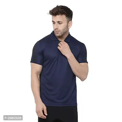 Polyster Navy Blue Sports T-Shirt For Men-thumb0