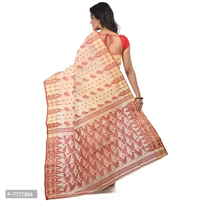 Aishani Collection Women's Pure Cotton Tant Baluchari Saree (Beige Red)-thumb2